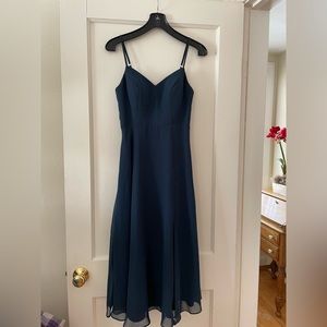 Azazie navy blue midi dress